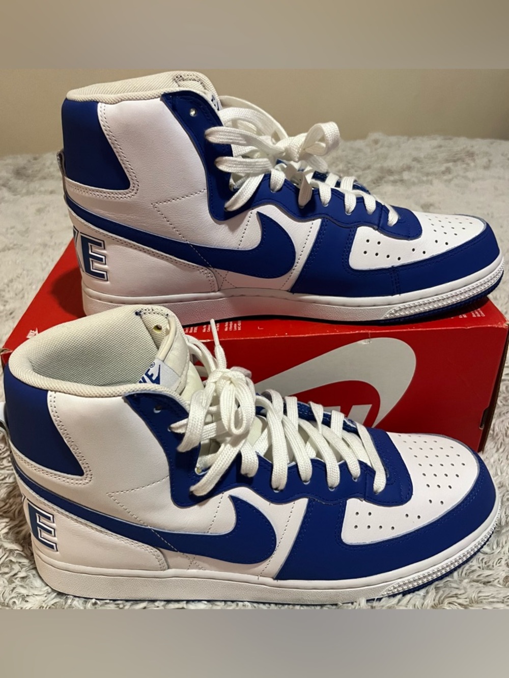 Nike High-Top Sneakers in White & Royal Blue